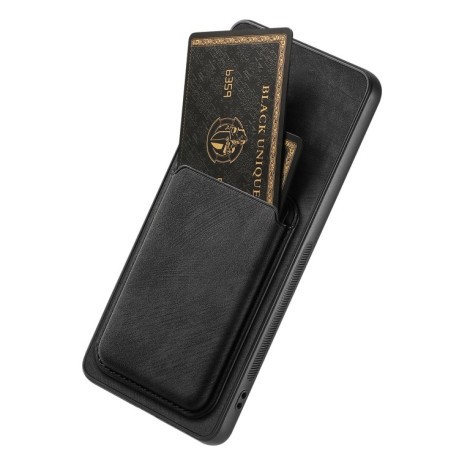 Противоударный чехол Retro Leather Card Bag Magnetic для OPPO A38 4G / A18 4G - черный