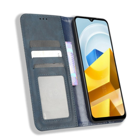 Чехол-книжка Magnetic Buckle Retro на Xiaomi Poco M5 - синий