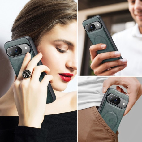 Чохол Fierre Shann Cowhide Texture MagSafe Magnetic для Google Pixel 9 Pro XL - зелений