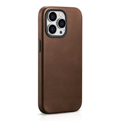 Кожаный чехол iCarer Leather Oil Wax (MagSafe) для iPhone 15 Pro Max - темно-коричневый