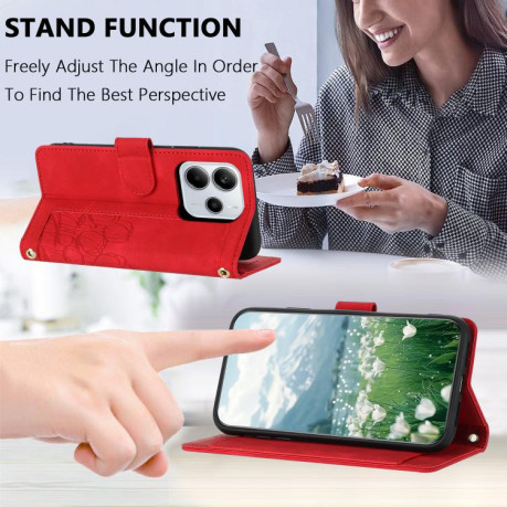 Чехол-книжка Tulips Embossed Leather для Xiaomi Redmi Note 14 4G 164.84mm - червоний
