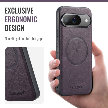 Чохол Fierre Shann Cowhide Texture MagSafe Magnetic для Google Pixel 9 Pro XL - фіолетовий