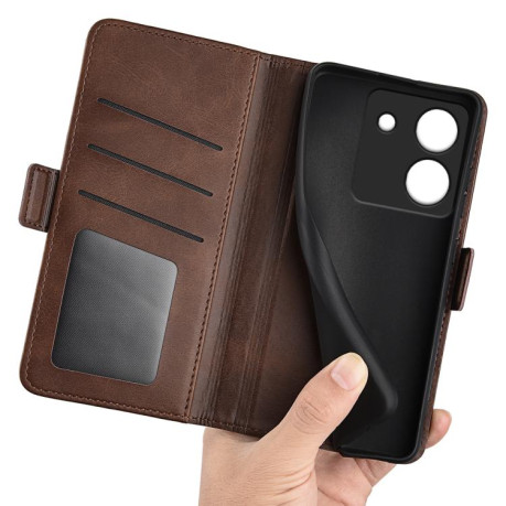 Чехол-книжка Dual-side Magnetic Buckle для Xiaomi Poco M7 Pro 5G - коричневый