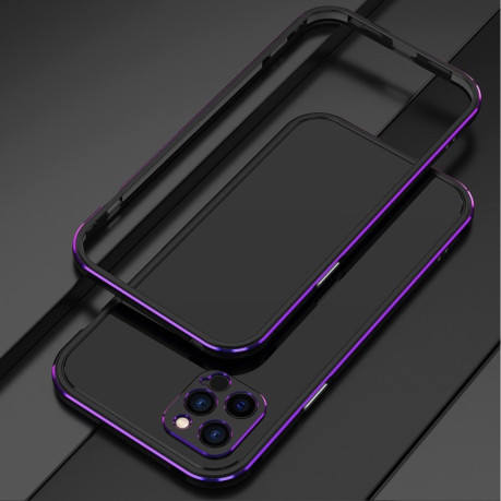 Металлический бампер Aurora Series + защита на камеру для для iPhone 12 Pro Max - черно-фиолетовый