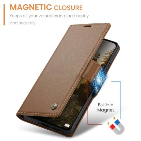 Чохол-книжка CaseMe 023 Butterfly Buckle Litchi Texture RFID Anti-theft Leather для Xiaomi Poco F7 Pro / F7 Ultra - коричневий