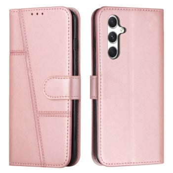 Чехол-книжка со строчкой и фактурой Calf на Samsung Galaxy A56 5G - розовое золото