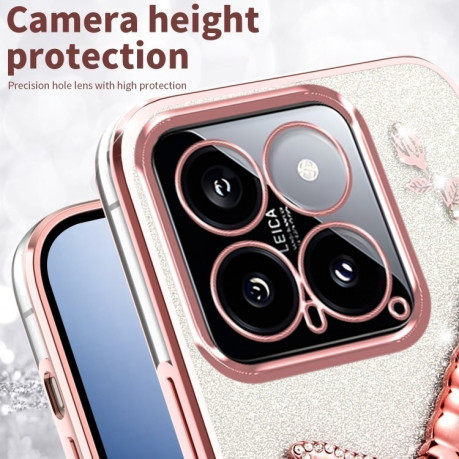 Противоударный чехол Gradient Glitter Immortal 3D Dragonfly Holder Plated для Xiaomi 14  - синий