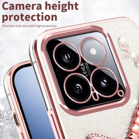 Противоударный чехол Gradient Glitter Immortal 3D Dragonfly Holder Plated для Xiaomi 14 - фиолетовый