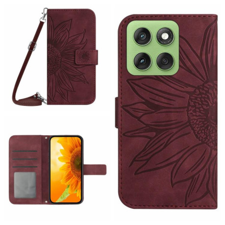Чехол-книжка Skin Feel Sun Flower для Motorola Edge 60 5G - винно-красный