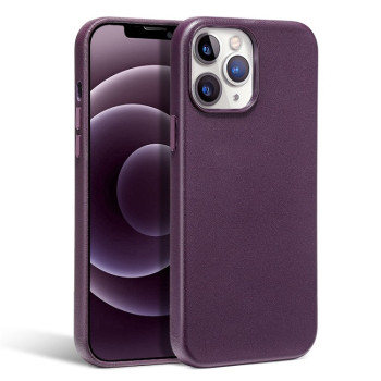 Кожаный противоударный чехол R-JUST Cowhide (Magsafe) для iPhone 13 mini - фиолетовый
