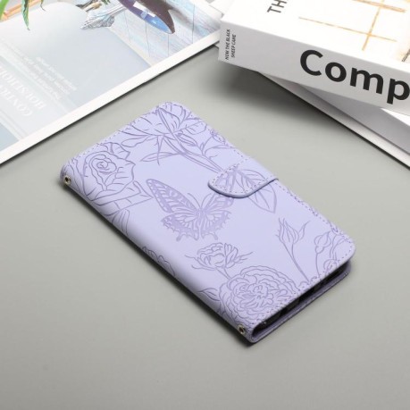 Чехол-книжка Embossed Butterfly для Samsung Galaxy M16 5G - фиолетовый