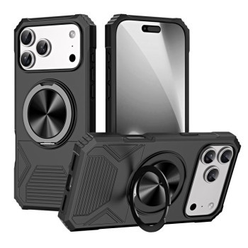 Противоударный чехол Alloy Rotating Holder MagSafe Shockproof с MagSafe и металлическим поворотным держателем на iPhone 18 Pro / 17 Pro — чёрный