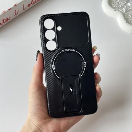 Противоударный чехол Carbon Fiber Texture (MagSafe) на Samsung Galaxy S25 FE 5G - черный