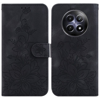 Чехол-книжка с тиснением Lily и магнитной застежкой на Realme 13 5G/12 5G/12X 5G - черный