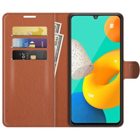 Чехол-книжка Litchi Texture на Samsung Galaxy M32/A22 4G - коричневый