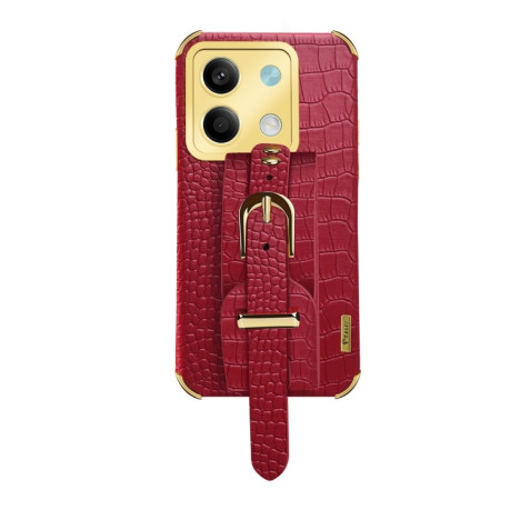 Противоударный чехол Electroplated Wrist Strap Crocodile Leather на Xiaomi Redmi Note 13 - красный