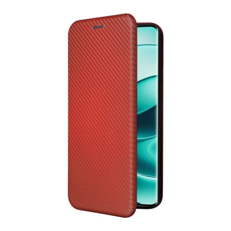 Чехол-книжка Carbon Fiber Texture на Xiaomi Redmi Note 14 Pro 4G Global - коричневый
