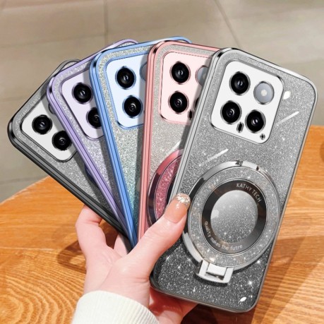 Протиударний чохол Plated Gradient Glitter Round Holder для Xiaomi 14 - блакитний