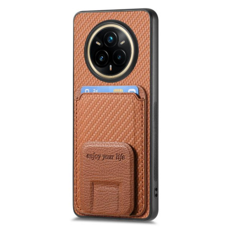 Противоударний чехол Carbon Fiber Card Bag для Realme 14 Pro+ - коричневий