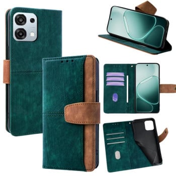 Чехол-книжка Color Stitching Skin Feel с защитой от сканирования RFID и магнитным хлястиком на OPPO A6 Pro Global / F31 5G — зелёный