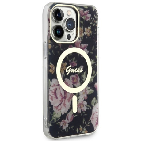 Оригінальний чохол Guess Flower MagSafe для iPhone 14 Pro Max - black