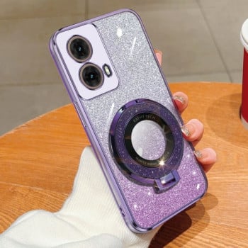 Протиударний чохол Plated Gradient Glitter Round Holder для Motorola Moto G85 - фіолетовий