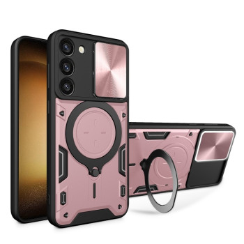 Противоударный чехол CD Texture Sliding Camshield для Samsung Galaxy S23+ 5G - розовый