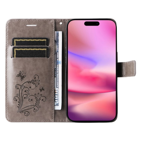 Чехол-книжка Embossed Butterfly для iPhone 16 - серый