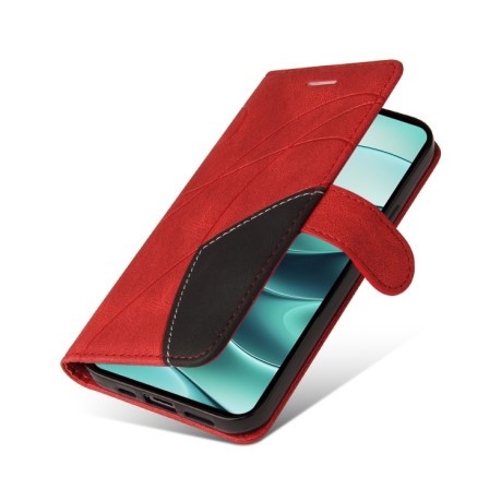 Чохол-книжка Dual-color Splicing Flip Leather для Xiaomi Redmi Note 14 5G/Poco M7 Pro 5G - червоний