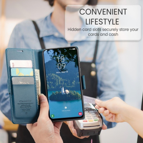 Чохол-книжка CaseMe 023 Butterfly Buckle Litchi RFID Anti-theft Leather  для Samsung Galaxy A56 - синій