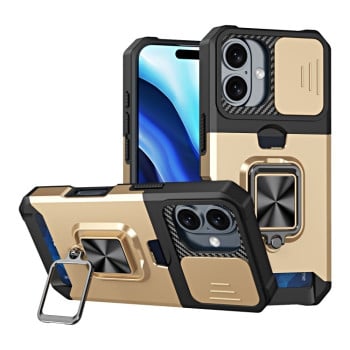 Противоударный чехол Armor Camera Shield для iPhone 16 - золотой