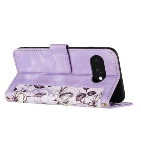 Чехол-книжка Floral Pattern Leather для Google Pixel 9a - фиолетовый