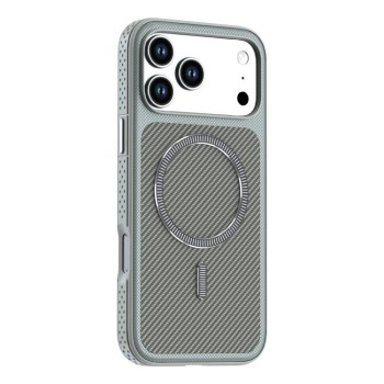 Чохол Carbon Fiber Texture Vegan Leather Magnetic з карбоновою текстурою і магнітом на iPhone 18 Pro — сірий