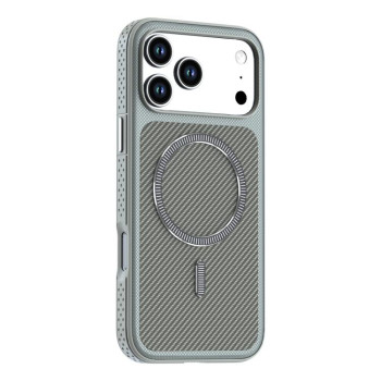Чохол Carbon Fiber Texture Vegan Leather Magnetic з карбоновою текстурою і магнітом на iPhone 18 Pro Max — сірий