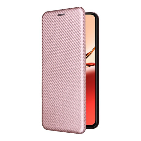 Чохол-книжка Carbon Fiber Texture на OPPO Reno12 F/12 FS 5G/4G - рожевий