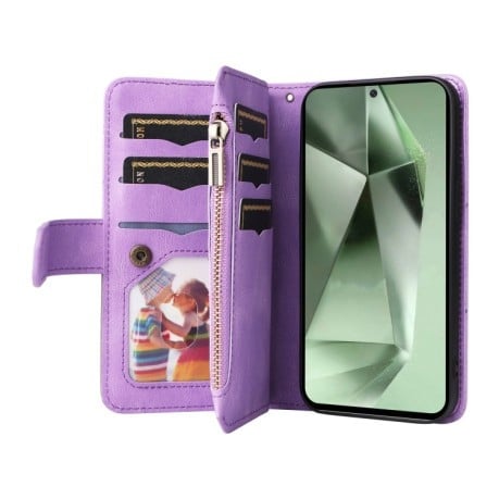 Чохол-книжка Dual-color 9 Card Slots Zipper Wallet Leather для Samsung Galaxy S24 FE 5G - фіолетовий