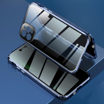 Двусторонний магнитный чехол Anti spy glass Four-corner Magnetic Metal для iPhone 12 Pro Max - синий