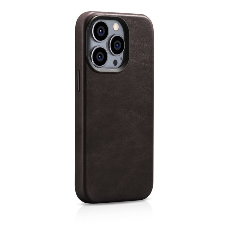 Кожаный чехол iCarer Leather Oil Wax (MagSafe) для iPhone 14 Pro Max - темно-коричневый
