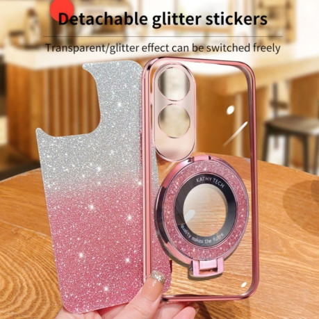 Противоударный чехол Plated Gradient Glitter Round Holder для OPPO A60 - черный