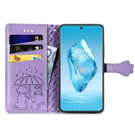 Чехол-книжка Cat and Dog для OnePlus 12R - фиолетовый