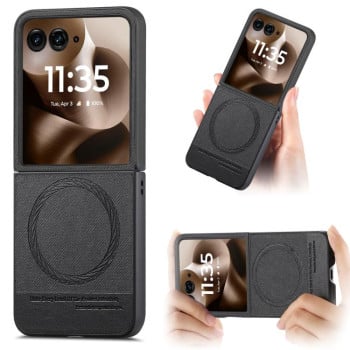 Чехол Twill Fabric Leather Skin Magnetic для Motorola Razr 60 Ultra - черный