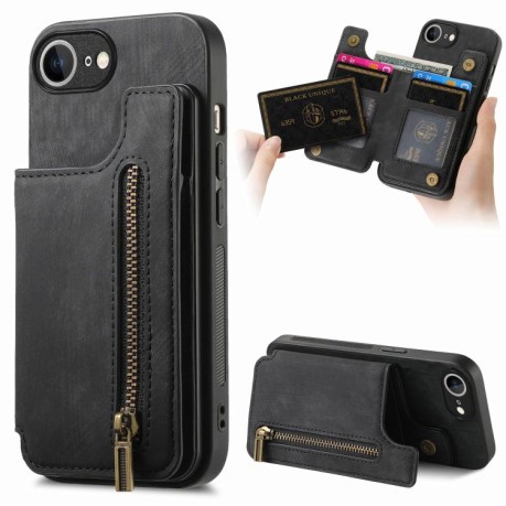 Протиударний чохол Retro Painted Zipper Wallet для iPhone 16e - чорний