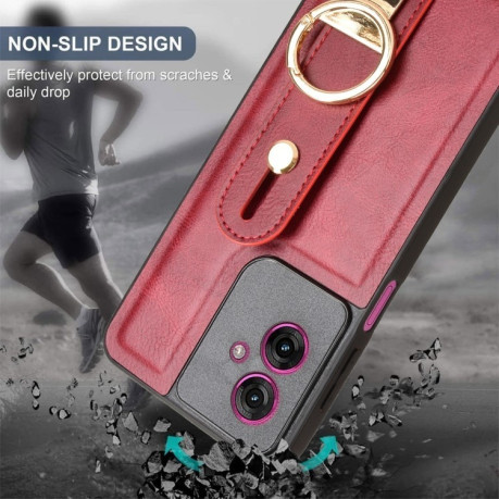 Противоударный чехол Wristband Leather Back для Motorola Moto G55 5G - красный