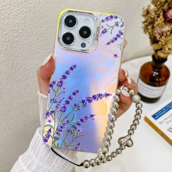 Чехол Electroplating Laser Flower Phone Case with Wrist Strap на iPhone 16 Pro Max - Lavender