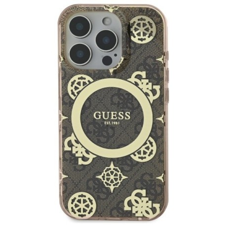 Оригинальный чехол Guess IML Peony On 4G Background MagSafe для iPhone 16 Pro - Brown
