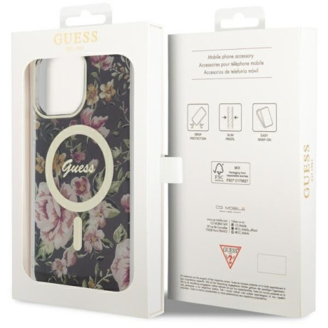 Оригінальний чохол Guess Flower MagSafe для iPhone 14 Pro Max - black