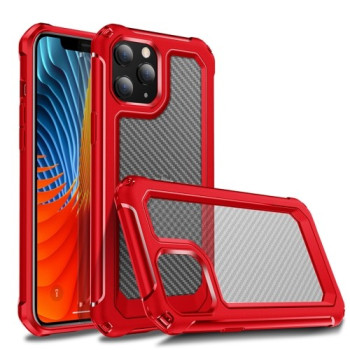 Ударозащитный чехол Transparent Carbon Fiber Texture на iPhone 12 Pro Max - красный