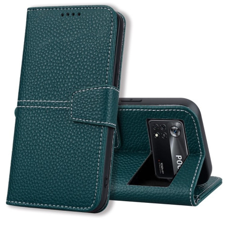 Чехол-книжка Litchi RFID Leather для Xiaomi Poco M4 Pro 4G - зеленый