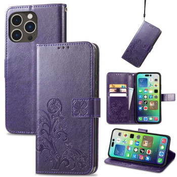 Чохол Four-leaf Clasp Embossed Buckle на iPhone 15 Pro -Фіолетовий