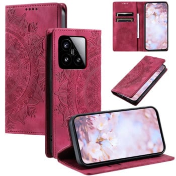 Чехол-книжка с тиснением “Totem” на Xiaomi 15 - красный